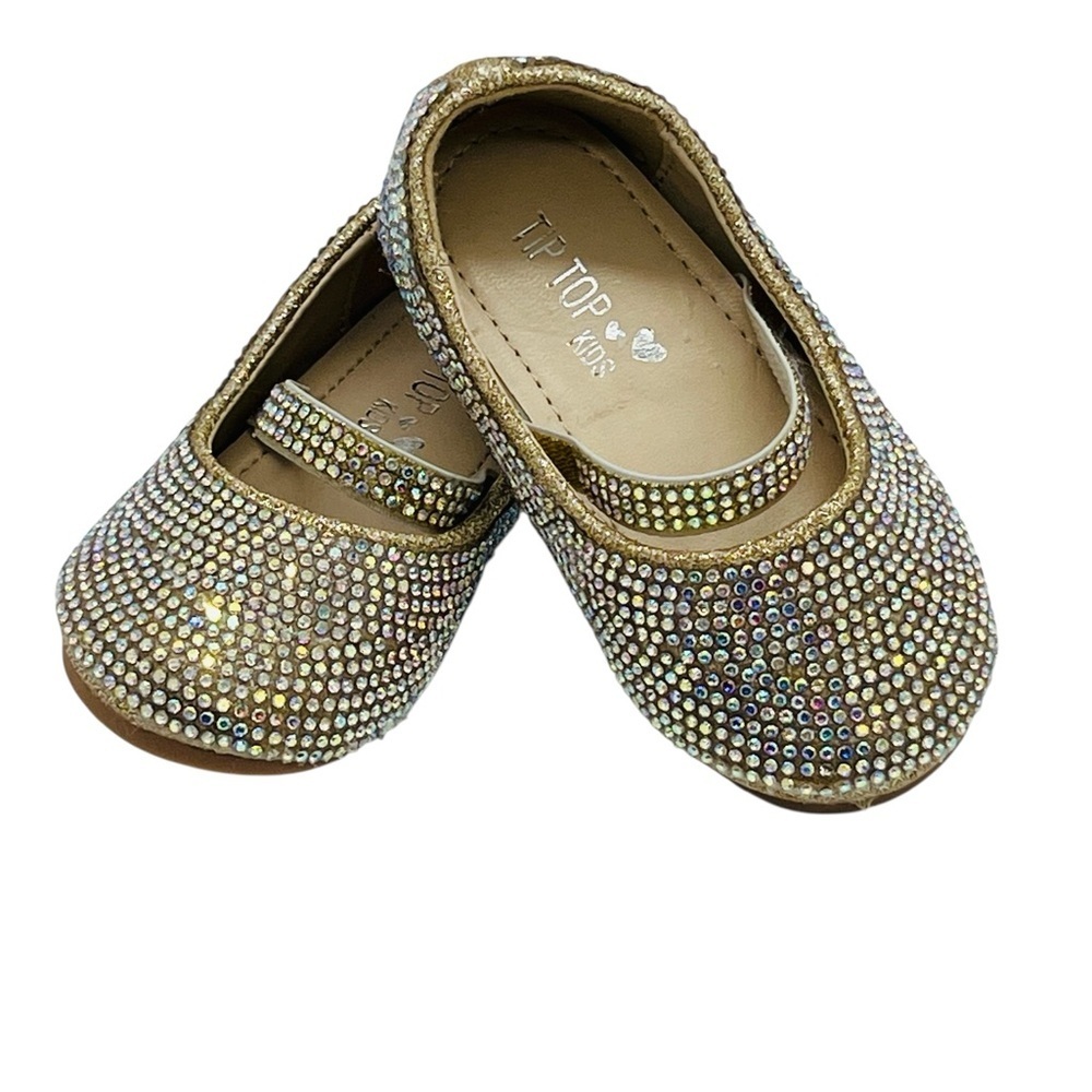 Tip Top Kids Sparkly Rhinestone Dress Shoes - Gold Baby Size 4 Ballet Flats NWOT